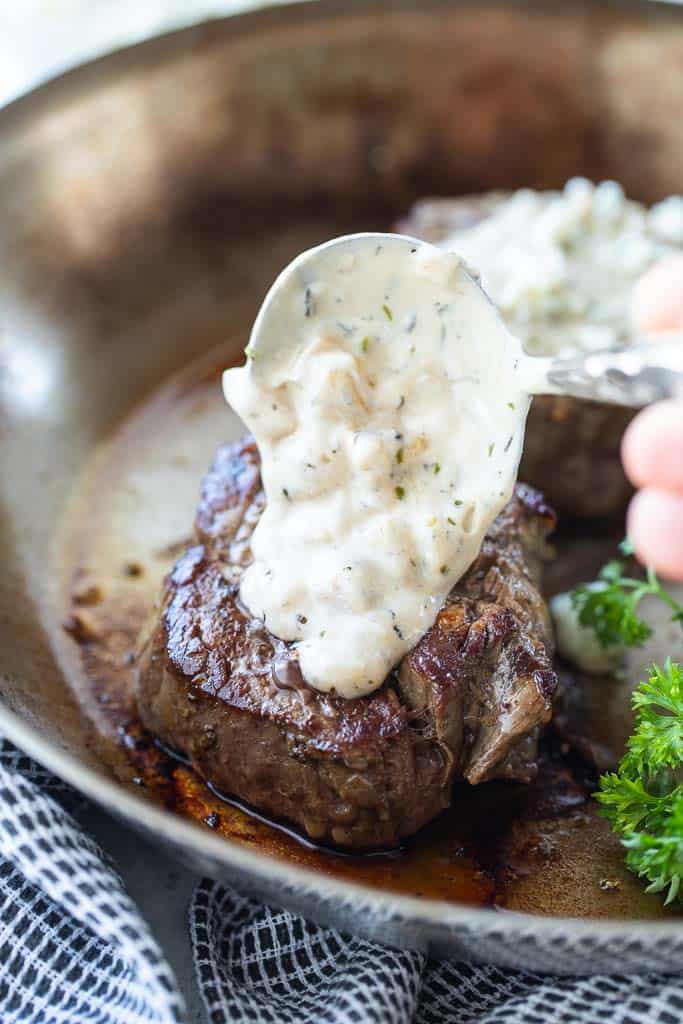 Filet Mignon Medallions with Four Cheese Sauce